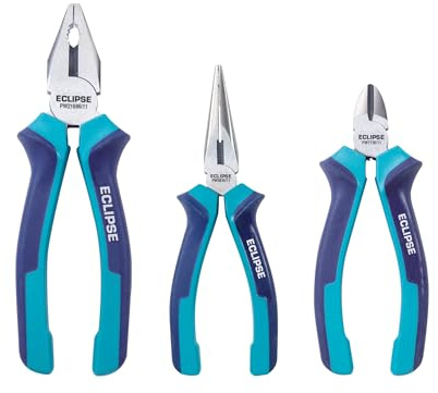 Eclipse Professionella verktyg 3-delad 15 cm tång set – skärning, grepp och vridning medium/hård tråd | lång näsa, diagonal och kombinationstång med induktionshärdade kanter och ergonomiska handtag