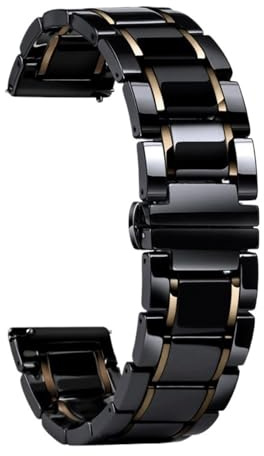 Keramiskt klockband 15 mm 17 mm 19 mm 21 mm 23 mm universellt snabbkopplingsarmband i rostfritt stål fällbart spänne Armband(Black and gold,19mm)