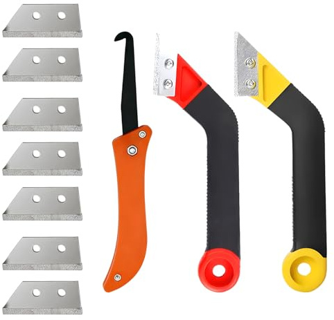 Kit de 9 raspadores de juntas, 2 raspadores de juntas de baldosas con 6 cuchillas de repuesto y 1 cuchillos para ganchillo, herramienta raspadora junta de azulejos raspador, raspador de afeitadora de