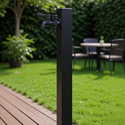 ZYNNEL Fuente Jardin Exterior,Columna de Agua Independiente para Jardín,doble grifo Columna de Agua de Jardín Acero Inoxidable Cuadrada, para Riego y Lavado para Exteriores de Acero Inoxidable 304