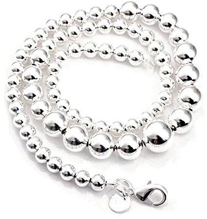 Designer Inspirations Boutique 19 Inch Graduated Hollow Bead Ball Necklace for Women/Teenage/Girls - Sterling Silver Plated - Weight: 32 Grams