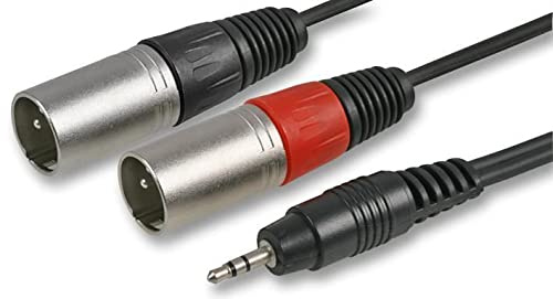 Pulse PLS00299 Câble Audio Jack Stéréo 3,5 mm vers 2 x 3 broches XLR Mâle vers Prise 1 m Noir