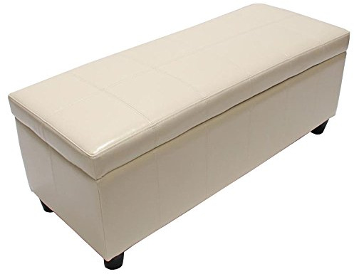 Mendler Bank Sitzbank MIT Aufbewahrung Kriens 112x45x45cm - Creme | Leder + Kunstleder, FSC®-Zertifiziert