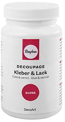 Rayher Decoupage Kleber & Lack Gloss, Flasche 236 ml, Serviettenkleber, transparenter Kleber und Schutzlack, glänzend, 38942000, 6.1 x 6.1 x 11 cm