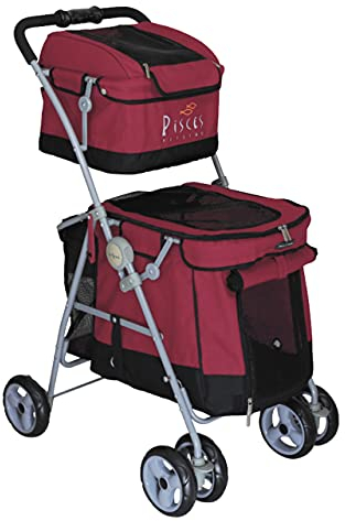 POUSSETTE CHIEN Duo-Wagen, für Hunde, mit 2 Etagen, Rot