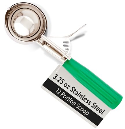 Restaurantware Met Lux 3.25 Ounce Portion Scoop 1 Trigger Release Cookie Scoop - With Green Handle Stainless Steel Disher For Portion Control Scoop Cookie Dough Cupcake Batter Or Ice Cream