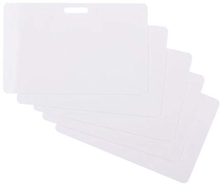 100 x Karteo® Blanko Plastikkarten Karten weiß horizontal quer mit Stanzung Loch Lochung Langloch für Schlüsselbänder Ketten und Clips