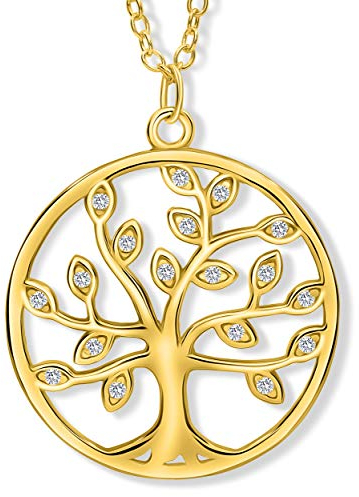 VIASOUL® Halskette Lebensbaum I Baum des Lebens Halskette für Damen I Tree of Life aus 925er Silber I Mit 585er Gold überzogen I Die Original Lebensbaum Kette (Gold)