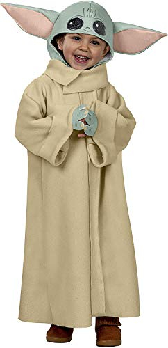 RUBIE'S STAR WARS Officiel - Costume Bébé Yoda - Taille 2 à 6 Ans - Déguisement pour Enfant avec un Long Manteau en Polaire, des Mains en Mousse et une Cagoule à Oreilles Rembourrées Halloween