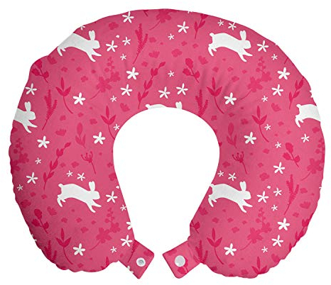 ABAKUHAUS Infantile Cuscino da Viaggio, Conigli saltare, Accessorio in Schiuma di Memoria per Viaggio, 30 cm x 30 cm, Hot Pink and White