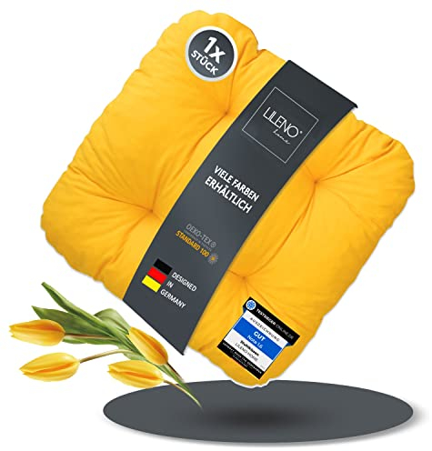 LILENO HOME Juego de 1 cojín para silla amarillo (38 x 8 cm) asiento jardín, cocina o comedor Cómodos y resistentes a los rayos UV interior exterior