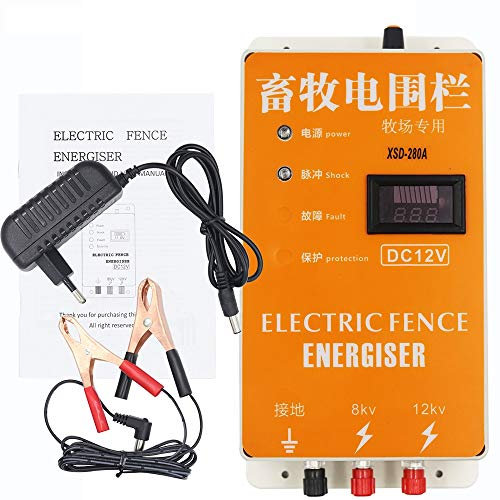 Laecabv Électrique de Clôture Energizer, batterie 12 V, portée 5 km, 3 joules pour clôture électrique clôture de pâturage Volailles, Bovins, Moutons (5KM8/10KV)