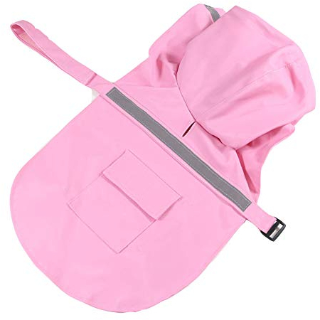 YAOTT Leicht Hunde Regenmantel mit Kapuze und Tasche wasserdichte Hundemantel mit Kragenloch und Sicheren reflektierenden Streifen Regenjacke Hundejacke für Mittelgroße und Groß Hunde Rosa XS