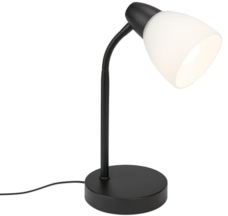 Briloner Leuchten - Tischleuchte, Tischlampe inkl. Kabelschalter, 1x E14, max. 25 Watt, Weiß-Schwarz, 185x300mm (DxH)