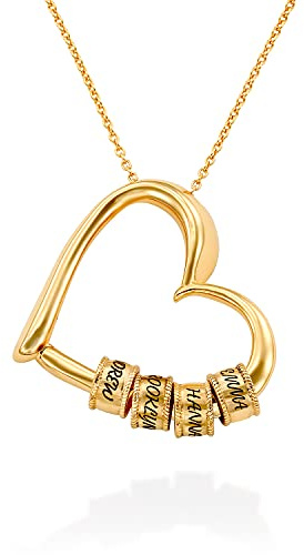 MYKA - Charmevolle Herz-Halskette mit gravierten Perlen aus Sterling Silber 925 - Vergoldet - Geschenk für Damen - Mutter - Freundin zum Valentinstag