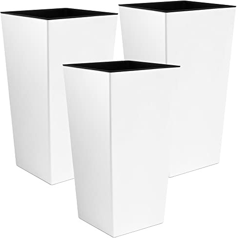 WELL HOME MOBILIARIO & DECORACIÓN 3X Maceta Alta Urbi 2 litros, de plastico, 12,6 x 12,6 x 20 cm en Color Blanco, PK4621