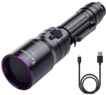 TactEagle UV Flashlight Rechargeable, Industrial Grade 365nm UV Light, Black Light Flashlight, Black Light for Pet Urine Detection, A/C Leak Detection, Blood Tracking, Hunting