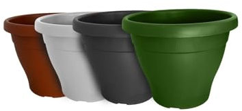 Jardin202 - Maceta Mediterranea Circular de plástico para Plantas y Flores | Drenaje incorporados | 40 cm (Blanco)