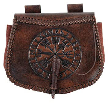Battle-Merchant Wikinger Gürteltasche mit Prägung, Leder | Ledertasche für den Gürtel, Mittelalter Reenactment, LARP, Historische Kostüme & Fantasy Cosplay
