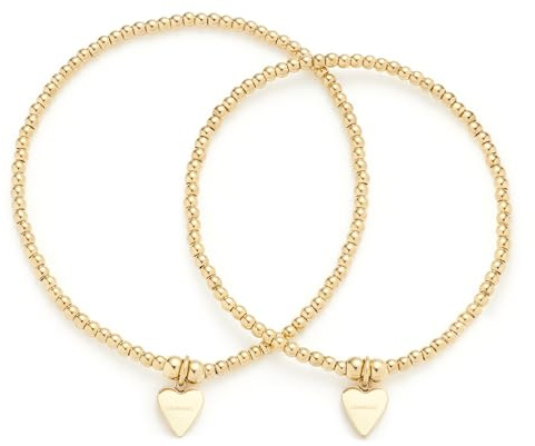 Leonardo Jewels Armbänder Amore Mutter & Tocher, Armkettchen-Set auf Gummizug mit goldfarbenen Edelstahl-Perlen und Herz-Anhänger, Schmuck Geschenk, 023155