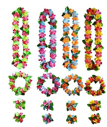 YSTrillion Hawaii Kette Blumen 16 Stück Hawaii Kette Stirnband und Armband Set,Hawaiian Leis Ketten für Hawaii Party Deko,Luau Girlande