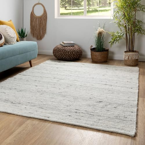 Steffensmeier Handweb Teppich Kos | Wolle (Schurwolle), Grau, handgewebt, Größe: 120x170 cm Wohnzimmer und Schlafzimmer