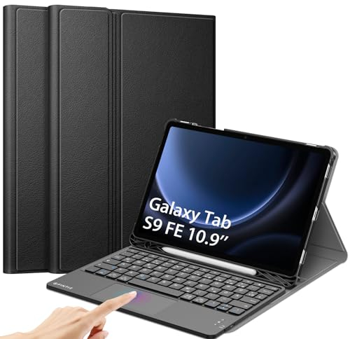 FINTIE Tastatur Hülle für Samsung Galaxy Tab S10 Lite/S10 FE/S9 FE 10.9 & S9 11 Tablet, Deutscher Tastatur mit Touchpad Magnetisch Abnehmbarer Keyboard Cover, Schwarz