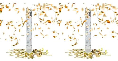 Relaxdays 10020853 Party-Popper 40 cm, 6-8m Effekthöhe, Konfetti-Shooter, Konfetti-Kanone, Gold (Packung mit 2)
