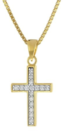 trendor Kreuz-Anhänger für Mädchen Gold 585 + vergoldete Silberkette traumhaft schöner Schmuck für Kinder, zeitlose Geschenkidee, 15907-42 42 cm