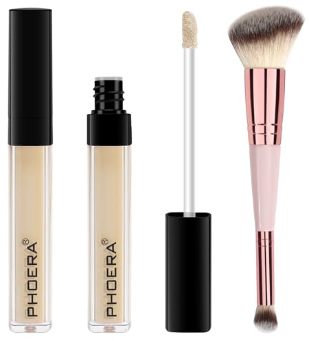 PHOERA Concealer, Lightweight, Full Coverage, Long Lasting, Corrects, Hydrates, Highlights, Matte Finish, All-Day Wear,with Concealer Brush (102#NEUTRAL)