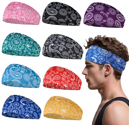 Sports Headbands Pack - Sweatband for Running, Cycling, Football, Basketball, Yoga - Stretchy Wide Mens Headbands