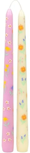 2 x konische Kerzen mit Blumenmuster, Gelb und Rosa, ideales Muttertagsgeschenk, Ditsy Flowers, geruchlos, 8 Stunden Brenndauer, umweltfreundliche Verpackung, Ostertischdekoration, Talking Tables