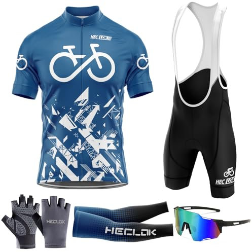 Radtrikot Set Herren Kurzarm Schnell Trocknend Atmungsaktiv Fahrradbekleidung＋Fahrradtrikot Trägerhose mit Sitzpolster 9D，für MTB Rennrad Fahrrad Jersey (TYP-9,4XL)