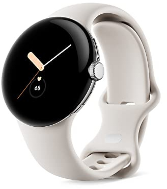 Google Pixel Watch - Smartwatch Android con monitoraggio delle attività, monitoraggio della frequenza cardiaca, cassa in acciaio inossidabile argento lucido con cinturino Active color gesso - WiFi