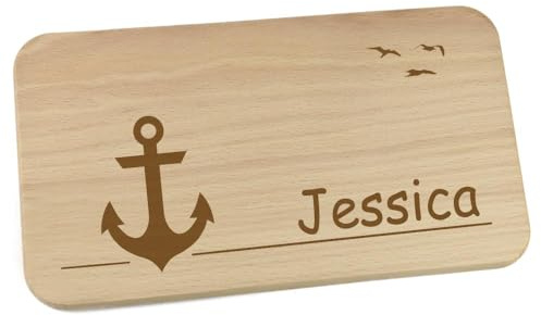Personalisiertes Frühstücksbrettchen aus Holz mit Motiv und Name graviert Motiv Anker