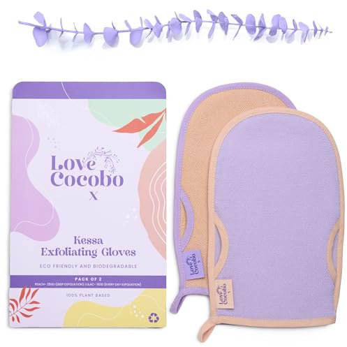 Love Cocobo | Exfoliating Glove | Eco PLASTIC FREE Body Scrub Mitt | Dead Skin Exfoliator | Tan Remover | Shower Body Exfoliator Mitts | Targets Keratosis Pilaris Ingrown Hair | Kessa Gloves | 2Pcs