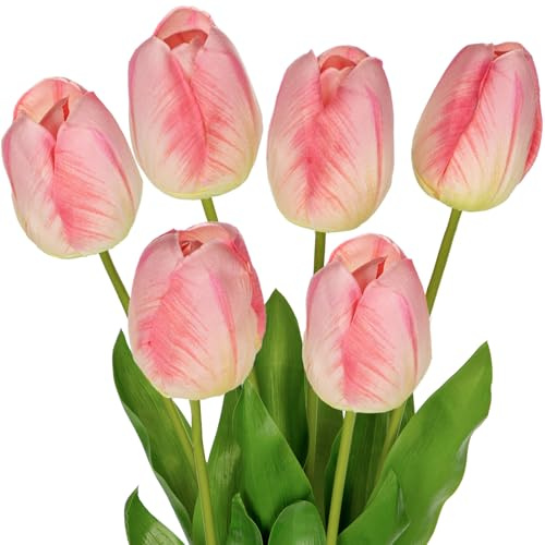 Briful 60CM Tulpen Kunstblumen Wie Echt Dekoblumen Künstliche Rosa Tulpen Frühlingsblumen für Blumengesteck Home Büro Resto Frühlingsdeko