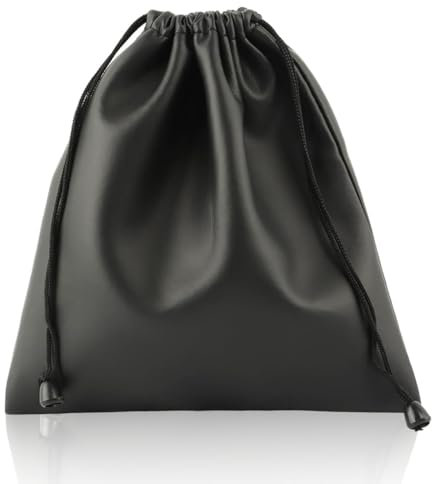 mkemka Headphone Bag PU Leather Drawstring Pouch for Earphone Storage - Black