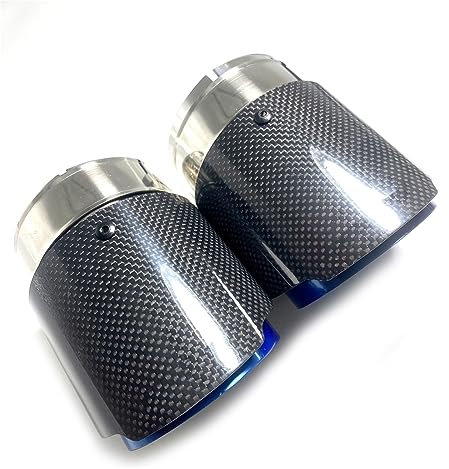 UTONGMU Auspuff Schalldämpfer 1 Stücke Universal Edelstahl Auto Auspuffanlage Glänzende Kohlefaser + Blau Auspuffrohr Endrohr Für BM&W M2 M3 M4(In 70mm -Out 114mm)