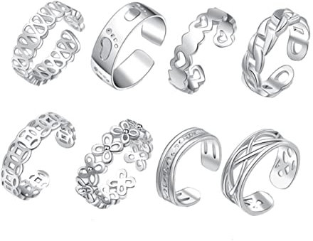 SAFIGLE 8 Stück Zehenring Damen Fußschmuck Silberne Knöchelring Dekoration Minimalistische Zehenringe Sommer Schmuck Für Strand Und Alltag