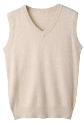 Chaleco de cachemira para hombre, sin mangas, cuello en V, casual, suéter de punto liso, beige, XL