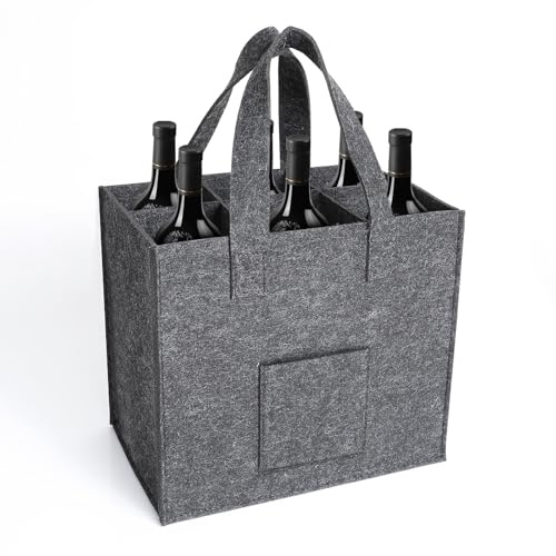 AiQInu Flaschentasche mit 6 Fächern, Filz Flaschen Tasche Wiederverwendbar Männerhandtasche, einfaches Recycling der Flaschen, Weinflasche Tasche für Party Reise Picknick - 27cm x 24 cm x 18 cm