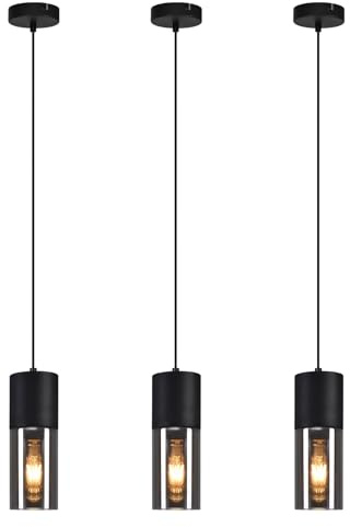 Lichtmaler Pendelleuchte Schwarz Pendellampe Esstisch Hängeleuchte E27 | Küche Glas Metall Hängelampe 1 Flammig Industrie Modern für Esstisch Wohnzimmer Schlafzimmer, 3 Stück