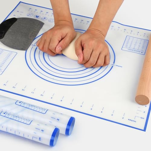 Tapis De Cuisson Silicone,Reutilisable Tapis à Pâtisserie Antidérapant, Anti-adhésif Tapis de Cuisson avec Mesures,Tapis Patisserie pour Étaler La Pate Grande,pour Pâte, Macaron (Bleu, 80×60cm)