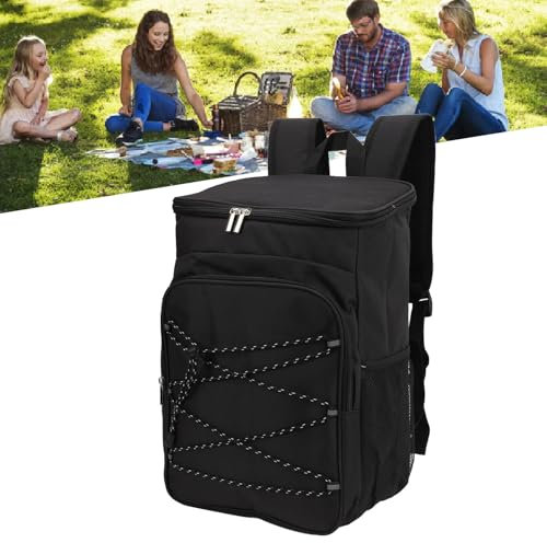 Zaino Refrigerante Borsa Frigo Grande Isolamento Termico 24H Tasche Laterali Campeggio Escursioni Barbecue Nero