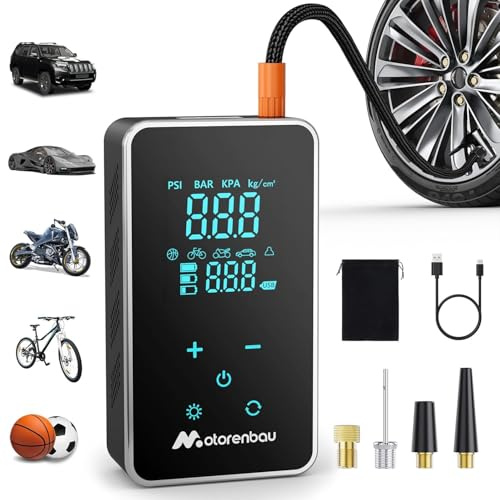 Tyre Inflator Cordless Compressor, 150PSI 4000mAh Car Pump for Tyres with LED Light, Auto Shutoff & Pressure Gauge, Rechargeable Electric Bike Pump for Car,Motorcycle,Bicycle, Balls