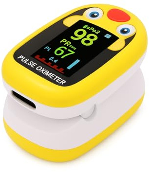 Children Fingertip Pulse Oximeter, Oxygen Monitor for Kids Baby and Blood Oxygen Saturation Heart Rate Monitor with Automatic Shut-Down, SPO2 Pulse Oximeter, Rechargeable via USB (Yellow)