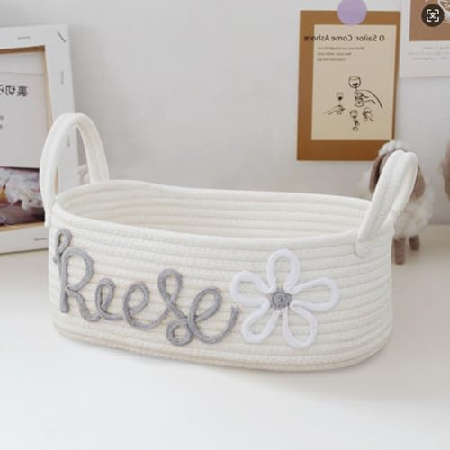 Personalisierte Geflochtene Aufbewahrungskörbe Mit Namen Aufbewahrungskorb für Babyspielzeug und Kleidung Baby Windel Caddy Organizer Geschenke für Babyparty (40 * 19 * 13cm)