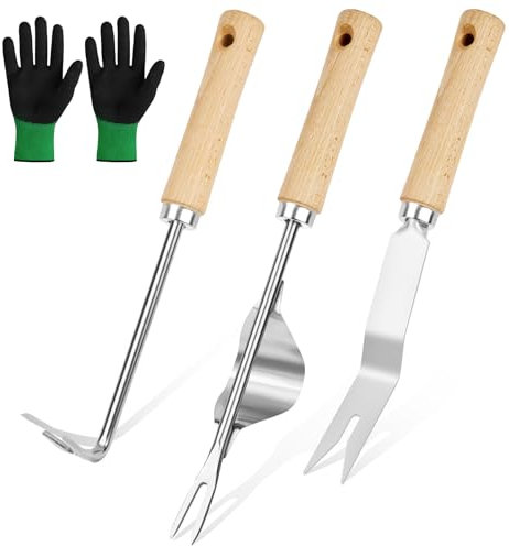 Adiwo Estirpatore Erbacce Manuale, 4PCS Coltello Erbacce in Acciaio Inossidabile, Raschietto per Erbacce a Manico Lungo, per Diserbo, Trapianto, Radicamento e Allentamento del Terreno in Giardino