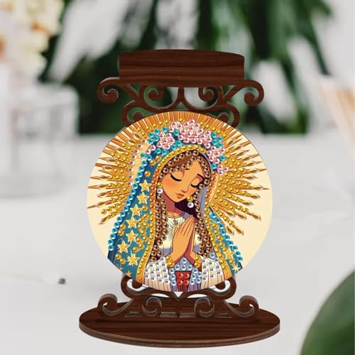 DCIDBEI Peinture Diamant Bougeoir à Diamètre 5cm Peinture par Numéros Plateau de Dessous de Verre Rond Chandelier Bougeoir en Bois Notre-Dame Diamond Painting Support pour Bougie Candle Holder